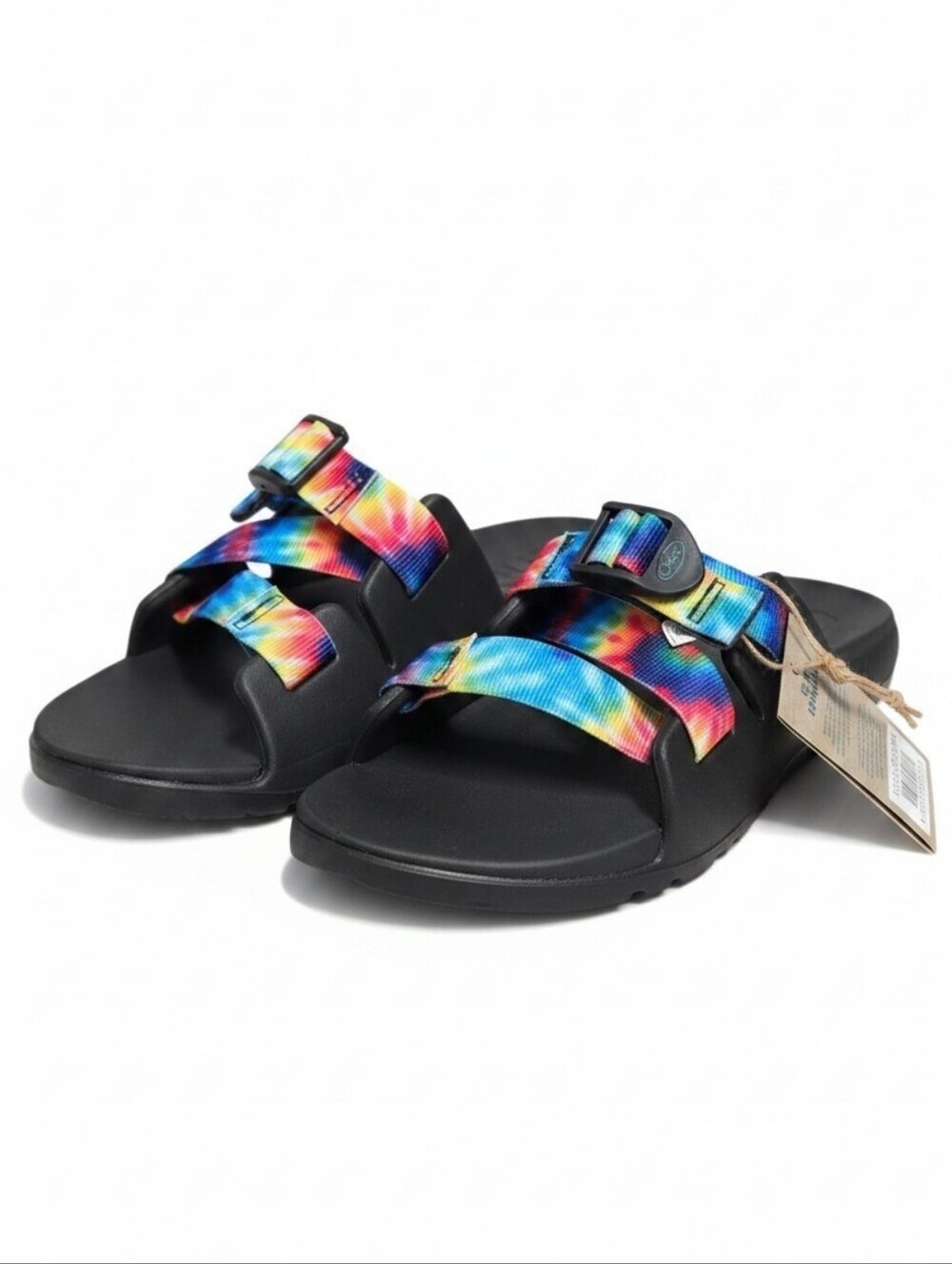 Chaco Chillos Kids Tie Dye Slide Sandals Black Rainbow Size 6 NWT